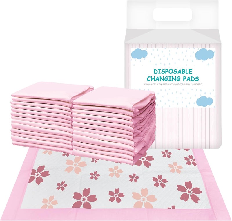 FORYEE Disposable Changing Pad Liners for Baby 17 x 13 Inches (50 Pack) Absorbent Waterproof Underpads Incontinence Care Soft Non-Woven Fabric Breathable Changing Pad (Cherry Blossom) - Image 1